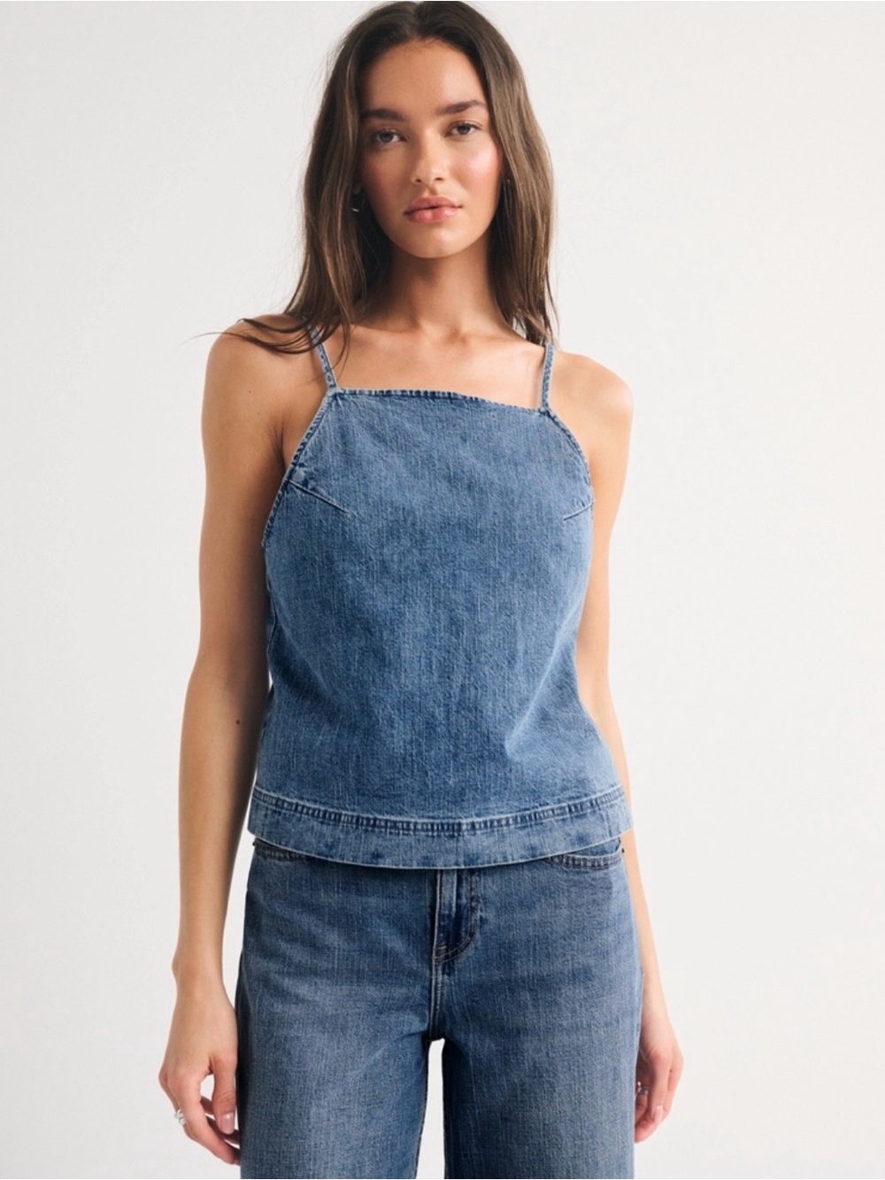 Abercrombie Bra-Free Linen-Blend Denim Tie Back Cami